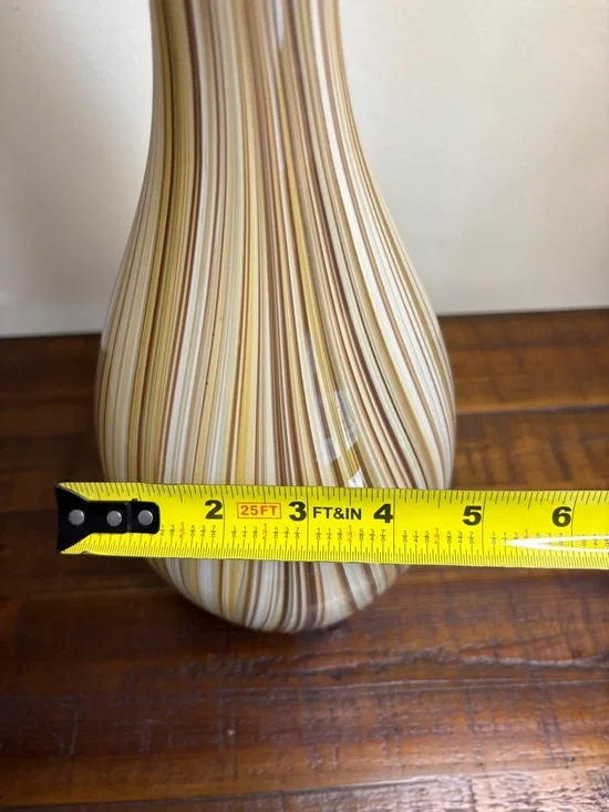 Murano-Style Art Glass Vase Brown And Beige Stripe - Picture 7 of 7